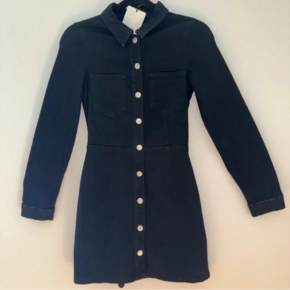 Zara Black Denim Button Front‎ Mini Dress XS NWT - Picture 3 of 14